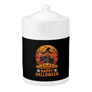 Creepy Pumpkin Witch Happy Halloween Vector Design Teapot