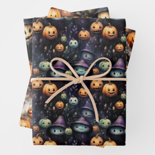 CREEPY PUMPKINS GHOSTS AND GHOULS HALLOWEEN WRAPPING PAPER SHEETS