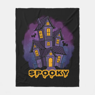 Creepy Purple Mansion Spooky Haunted House Fleece Blanket