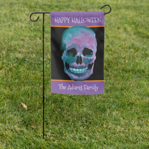 Creepy Purple Skull  Orange & Black Halloween Garden Flag