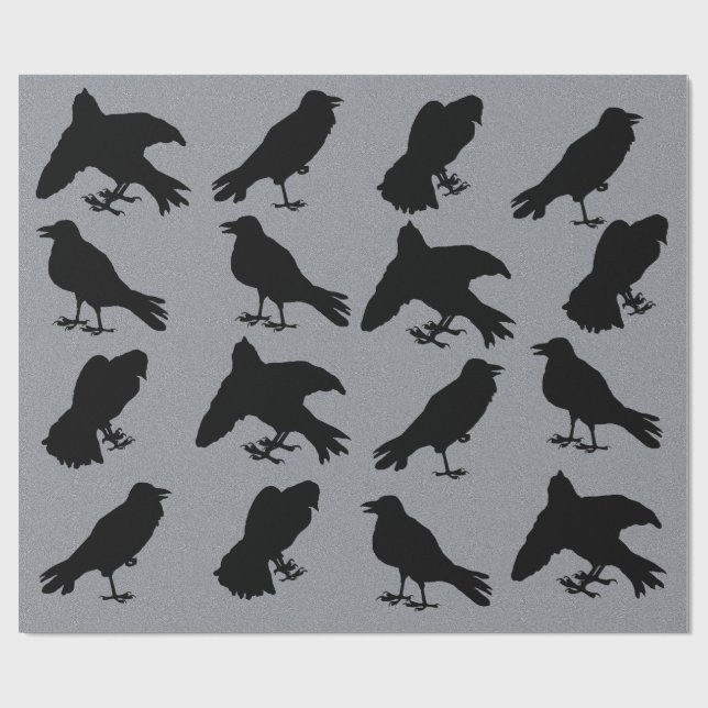 Creepy Raven Silhouettes Gothic Halloween Wrapping Paper (Flat)