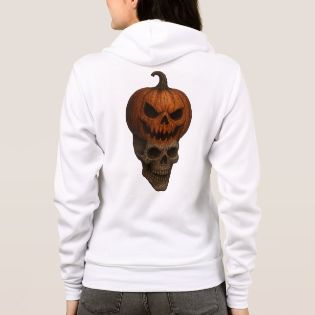  Creepy Realistic Halloween Pumpkin Skull Sticker Hoodie (Back)
