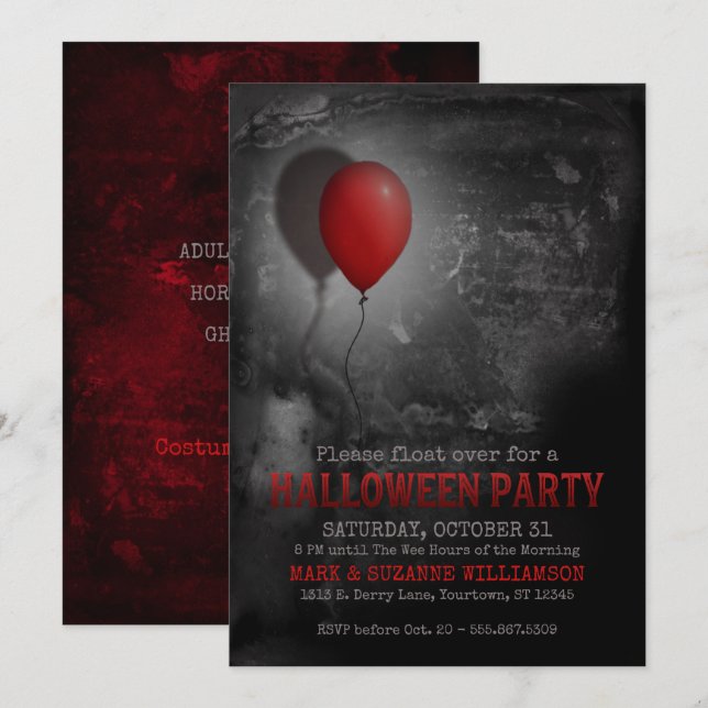 Creepy Red Balloon Halloween Party Invitation (Front/Back)