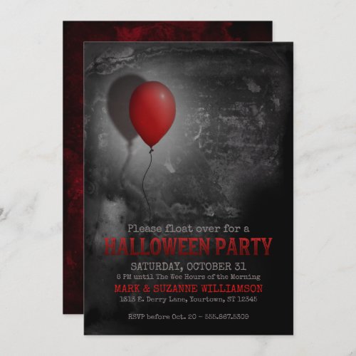 Creepy Red Balloon Halloween Party Invitation