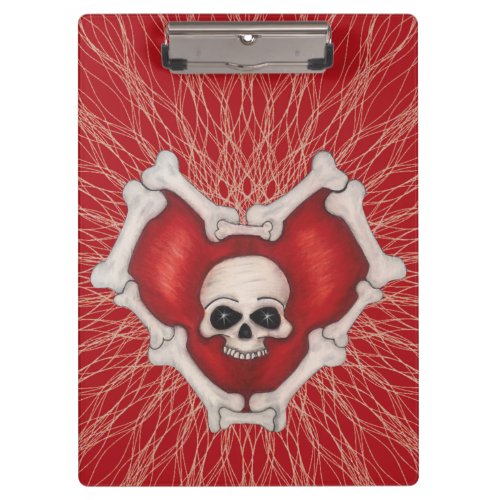 Creepy Red Heart of Bones With Skull on Spirals Clipboard