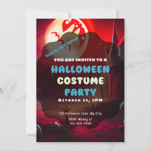Creepy Red Landscape Scary Sun Halloween Invitation