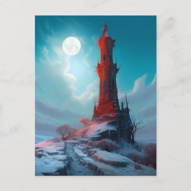 Creepy Red Tower Landscape Fantasy Art Postcard (Front)