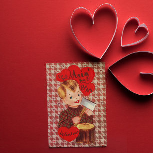 Creepy Retro Valentines Day Vintage Boy with Axe Holiday Postcard