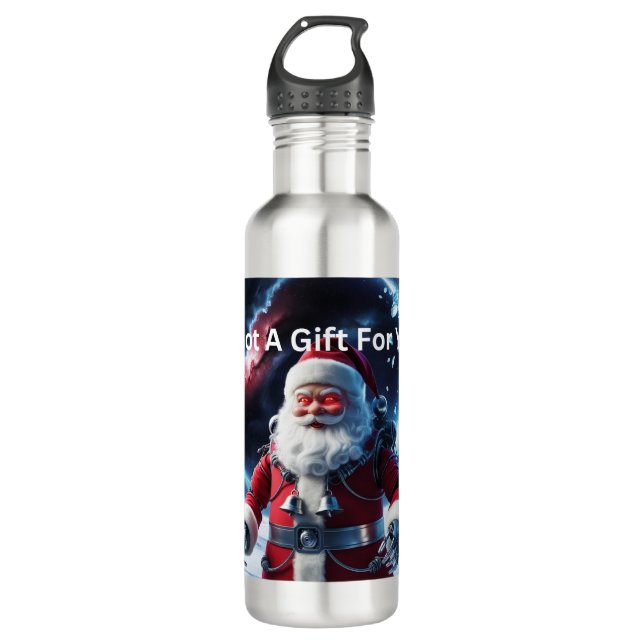 creepy Robot Santa Stainless Steel Water Bottle (Front)