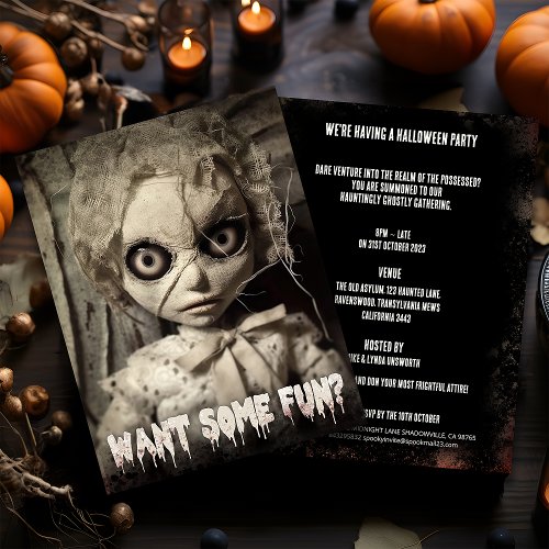 Creepy Sack Doll Budget Adult Halloween Invitation Postcard