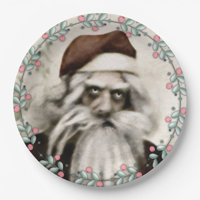 Creepy Santa Christmas Paper Plates (Front)