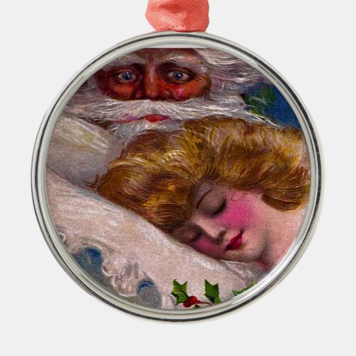 Creepy Santa Claus Pretty Woman Christmas Metal Ornament