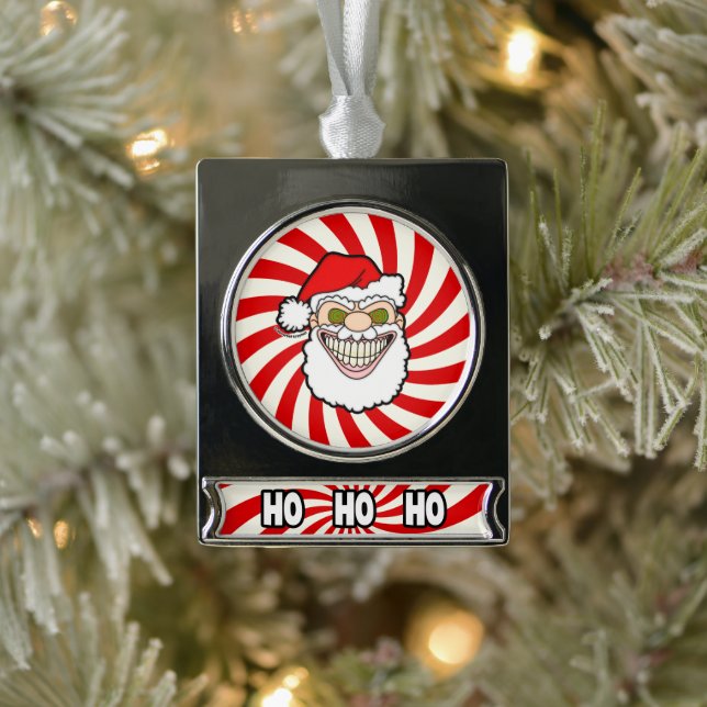 Creepy Santa Claus Screwball Graphics Silver Plated Banner Ornament (Tree)