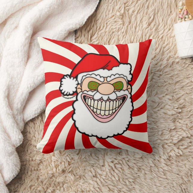 Creepy Santa Claus Screwball Graphics Throw Pillow (Blanket)