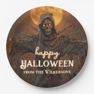 Creepy Scarecrow Custom Name Halloween Party Paper Plates