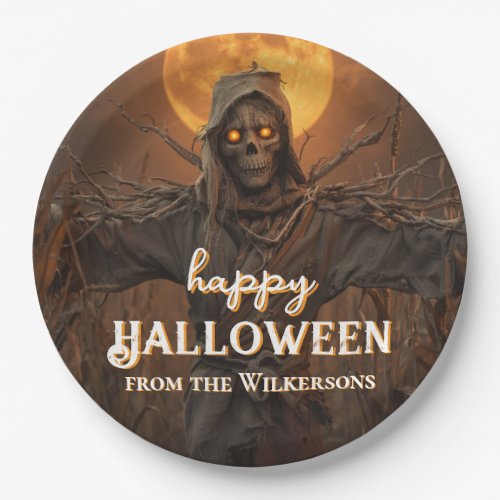 Creepy Scarecrow Custom Name Halloween Party Paper Plates