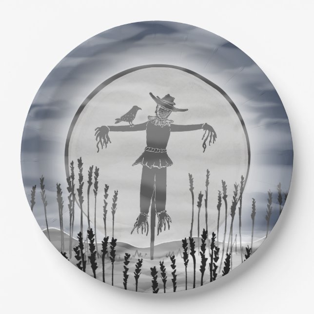 Creepy Scarecrow Halloween Party Paper Plates (Front)