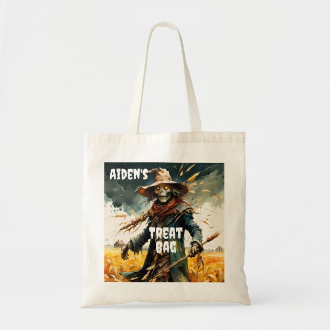 Creepy Scarecrow Halloween Treat Tote Bag (Front)