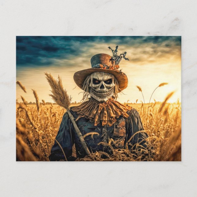 Creepy Scarecrow Happy Halloween Postcard (Front)