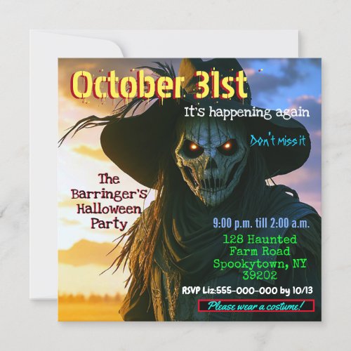 Creepy Scarecrow Sundown adult  Halloween Party Invitation