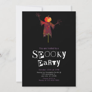 Creepy Scarecrow w/ Jack-O' Lantern Head Halloween Invitation