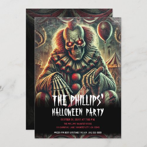 Creepy Scary Carnival Clown Halloween Party Invitation