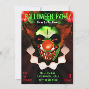 Creepy Scary Evil Clown Halloween Birthday Party Invitation
