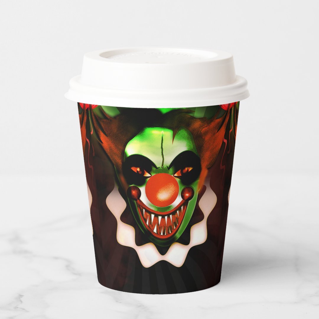 Creepy Scary Evil Clown Halloween Birthday Party Paper Cups | Zazzle