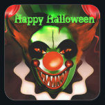 Creepy Scary Evil Clown Halloween Birthday Party Square Sticker<br><div class="desc">Halloween Kids in Costume Cute Party Favor Sticker. Customize with or without text. Matching items available.</div>