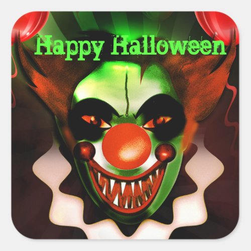 Creepy Scary Evil Clown Halloween Birthday Party Square Sticker