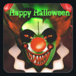 Creepy Scary Evil Clown Halloween Birthday Party Square Sticker<br><div class="desc">Halloween Kids in Costume Cute Party Favor Sticker. Customize with or without text. Matching items available.</div>