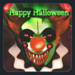 Creepy Scary Evil Clown Halloween Birthday Party Square Sticker<br><div class="desc">Halloween Kids in Costume Cute Party Favor Sticker. Customize with or without text. Matching items available.</div>