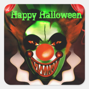 Creepy Scary Evil Clown Halloween Birthday Party Square Sticker