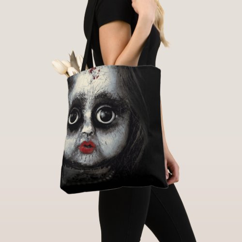 Creepy Scary Goth Porcelain Doll Halloween Tote Bag