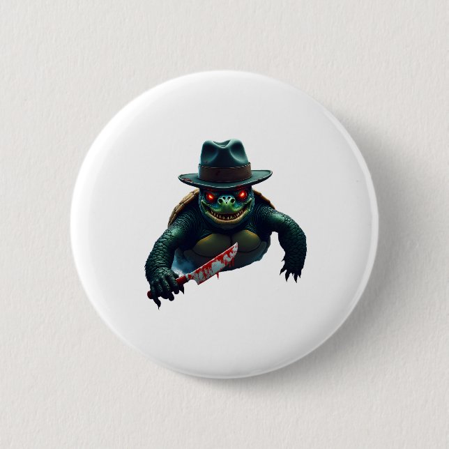 Creepy Scary Halloween Turtle T-Shirt Button (Front)