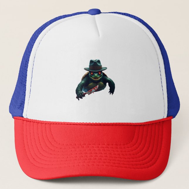 Creepy Scary Halloween Turtle T-Shirt Trucker Hat (Front)