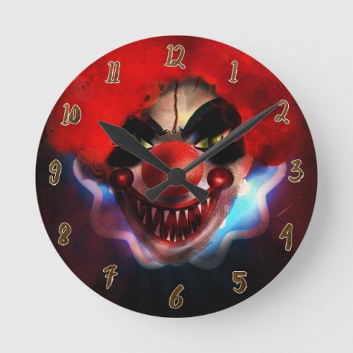 Creepy Scary Killer Clown Halloween Custom Round Clock