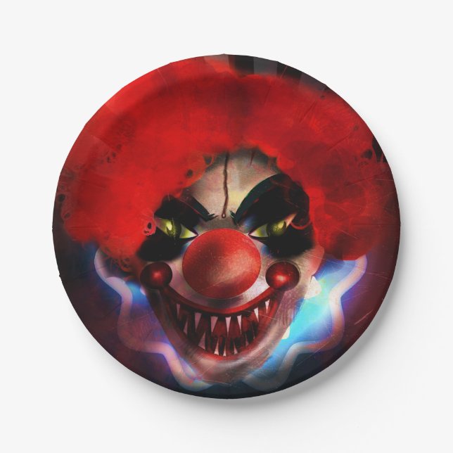 Creepy Scary Killer Clown Halloween Party Paper Plates (Front)