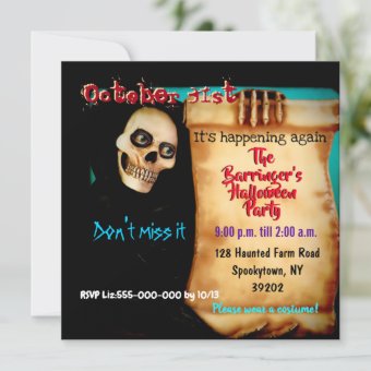 Creepy Scary Skeleton Costume Halloween Invitation | Zazzle