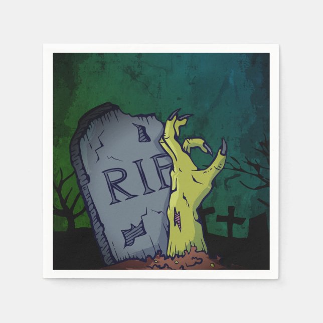 Creepy Scary Zombie Hand Grave Halloween Party Napkins (Front)