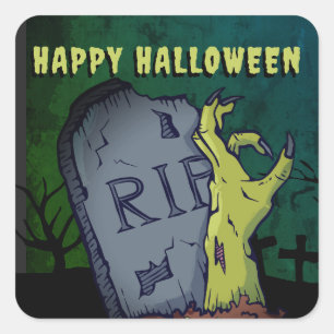 Creepy Scary Zombie Hand Grave Halloween Party Square Sticker
