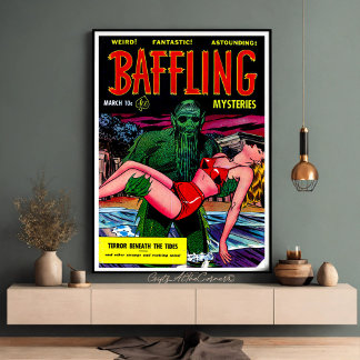 Creepy Sea Creature Vintage Horrror Comics Framed Art