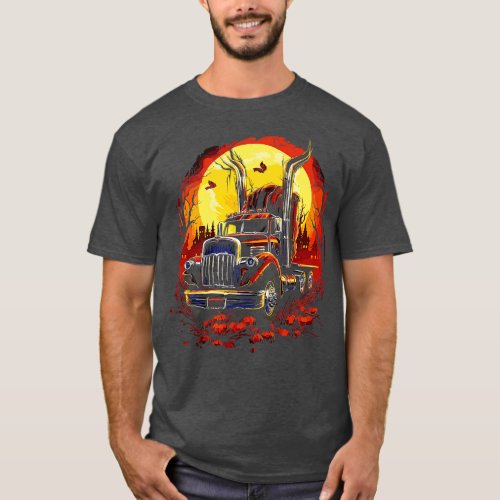 Creepy SemiTruck Lover Halloween Artwork Trucking T_Shirt