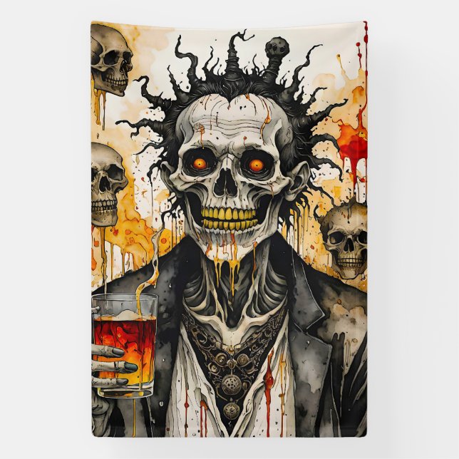 Creepy Skeleton and Skulls Banner (Vertical)