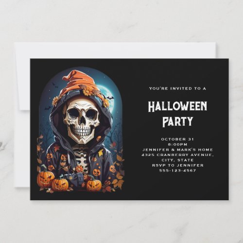 Creepy Skeleton  Autumn Pumpkins Halloween Invitation