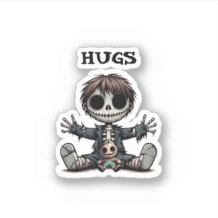 creepy skeleton boy giving hugs cartoon art sticker