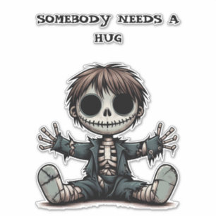 creepy skeleton boy giving hugs cartoon art sticker