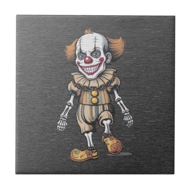 Creepy Skeleton Clown - Vintage Halloween  Ceramic Tile (Front)