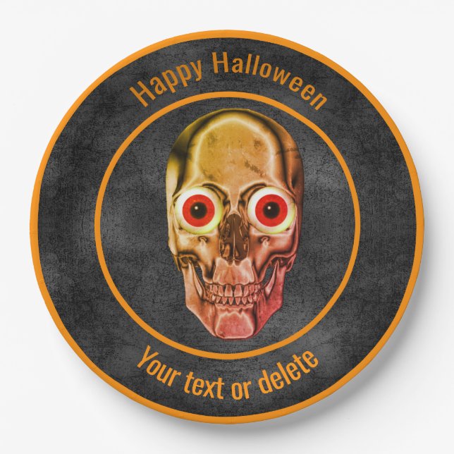 Creepy Skeleton Face Personalized Halloween Paper Plates (Front)