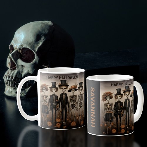 Creepy Skeleton Family Happy Halloween Coffee Mug
